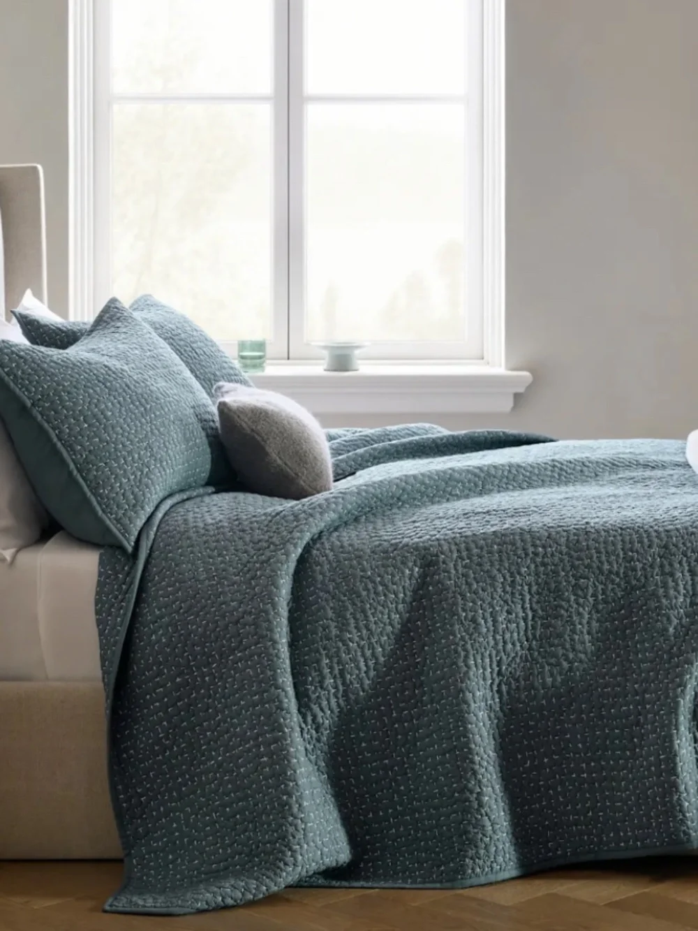 Organic Cotton Hand Stitched Quilted Sham King Only 1 Ocean blue